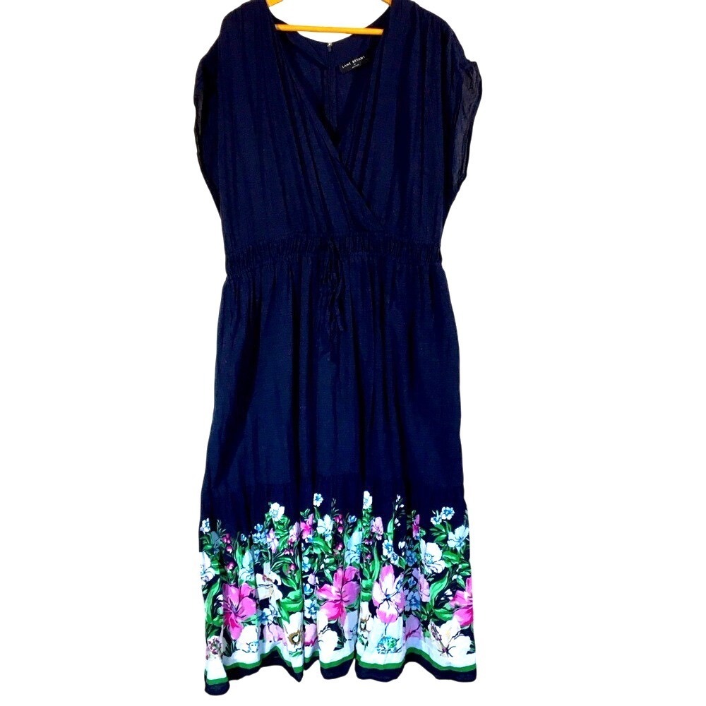 Lane Bryant Floral‎ Border Print Cotton Maxi Dress 20 Navy Blue